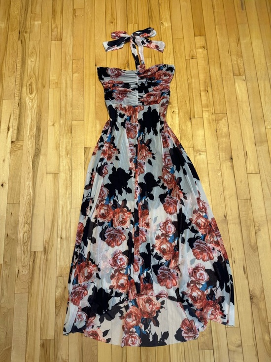Dresses & Skirts - Floral Halter Hi-Lo Dress in White and Rust